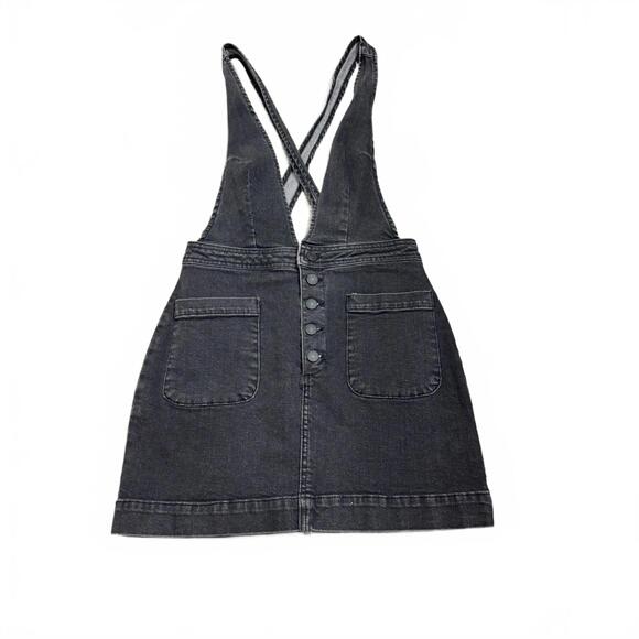 Free People ‘Old School Love’ Jumper Black Denim Overall Button Dress- Size 4 - Picture 2 of 6